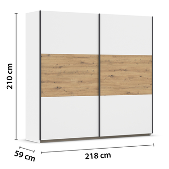 Šatní skříň NOE alpská bílá/dub artisan, šířka 218 cm 3