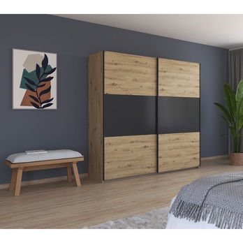 Šatní skříň NOE dub artisan/šedá, šířka 218 cm 1