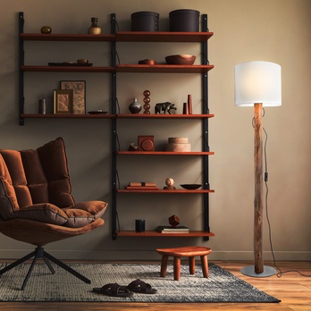 Stojací lampa NORIN bílá/světlé dřevo 1