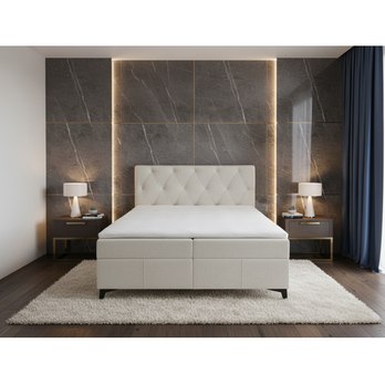 Postel s matrací a topperem OLTEA šedobéžová, 140x200 cm 1
