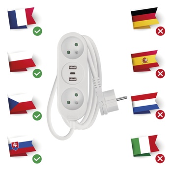 Prodlužovací kabel P0211E bílá, 2 zásuvky, 2xUSB, 1xUSB-C, délka 1,4 m 7