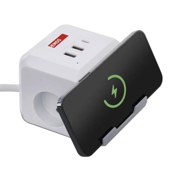 Prodlužovací kabel  P0212CQ bílá, 2 zásuvky, 2x USB-A, 1x USB-C, Qi, délka 2 m 2