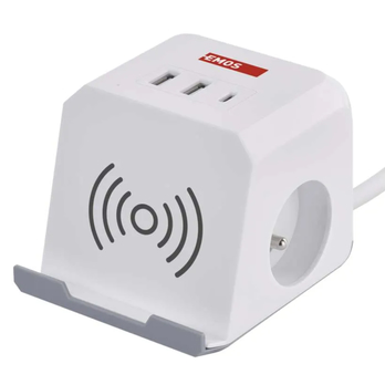 Prodlužovací kabel  P0212CQ bílá, 2 zásuvky, 2x USB-A, 1x USB-C, Qi, délka 2 m 3