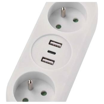 Prodlužovací kabel P0212U bílá, 2 zásuvky, 2xUSB, 1xUSB-C, délka 2 m 2