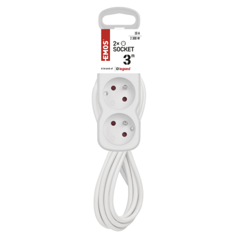 Prodlužovací kabel P0213 bílá, 2 zásuvky, délka 3 m 7