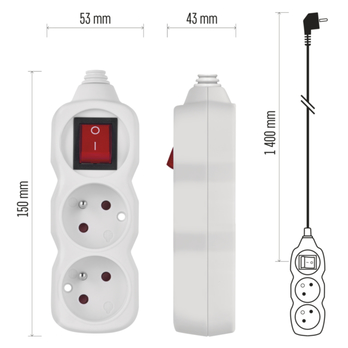 Prodlužovací kabel s vypínačem P12114 bílá, 2 zásuvky, délka 1,4 m 8