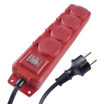 Prodlužovací kabel P14131 červená/černá, 4 zásuvky, délka 3 m 2