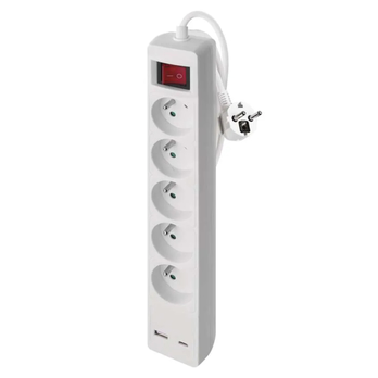 Prodlužovací kabel s vypínačem P1513CU bílá, 5 zásuvek, 2 USB porty, délka 3 m 6