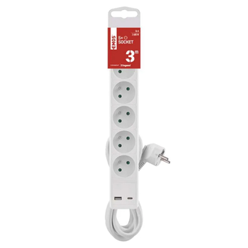 Prodlužovací kabel s vypínačem P1513CU bílá, 5 zásuvek, 2 USB porty, délka 3 m 7