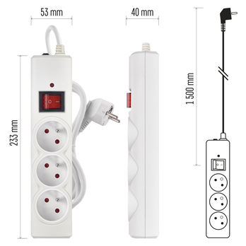 Přepěťová ochrana P54013/14 bílá, 3 zásuvky, délka 1,5 m 1