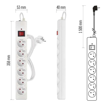 Přepěťová ochrana P54015/18 bílá, 6 zásuvek, délka 1,5 m, absorpce 380 J 6