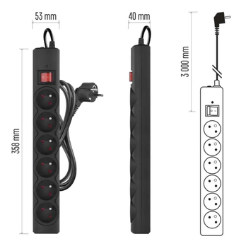 Přepěťová ochrana P54016/19 černá, 6 zásuvek, délka 3 m, absorpce 380 J 6