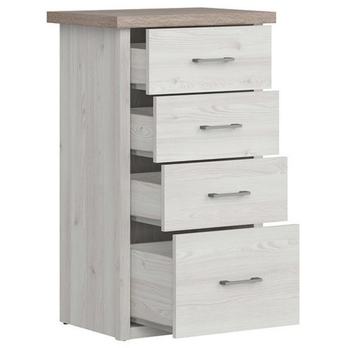 Komoda PARVATI pinie bílá/dub truffel, 4 zásuvky 2