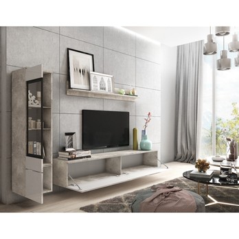 Obývací stěna PAVIA I beton/bílá lesklá 2