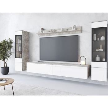 Obývací stěna PAVIA II beton/bílá lesklá 1