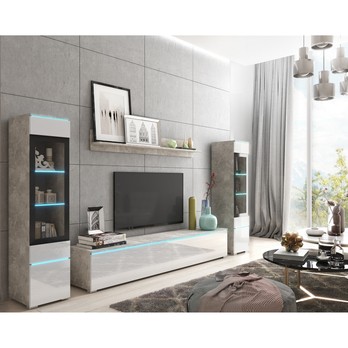 Obývací stěna PAVIA II beton/bílá lesklá 2
