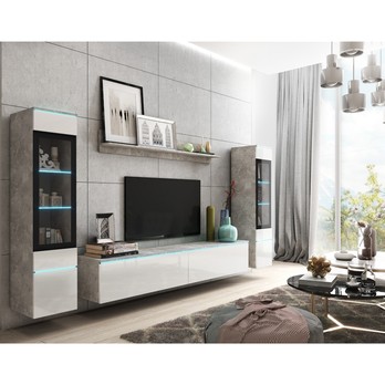 Obývací stěna PAVIA II beton/bílá lesklá 3