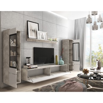 Obývací stěna PAVIA II beton/bílá lesklá 4