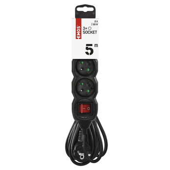 Prodlužovací kabel s vypínačem PC1315 černá, 3 zásuvky, délka 5 m 1