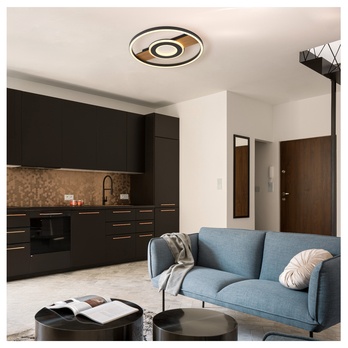 Stropní LED svítidlo PIKARA 2 černá/dřevo 1