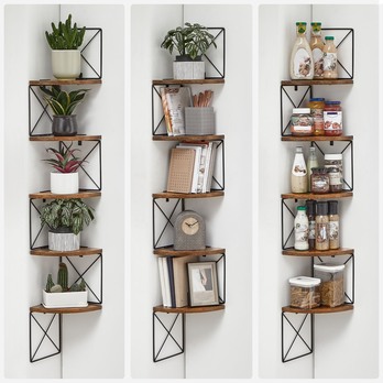 Nástěnný regál PLENTY černá/hnědá 3