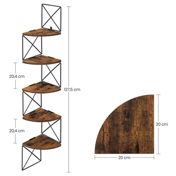 Nástěnný regál PLENTY černá/hnědá 6