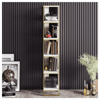 Regál na knihy  POLKA bílý mramor/zlatá 1