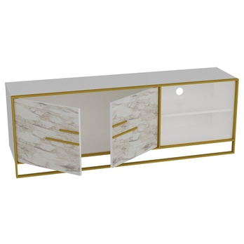 TV komoda POLKA bílý mramor/zlatá 2