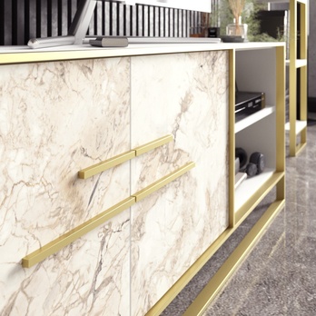 TV komoda POLKA bílý mramor/zlatá 4