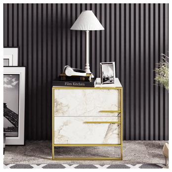 Noční stolek POLKA bílý mramor/zlatá 1