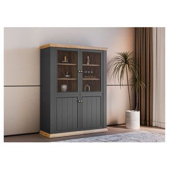 Vitrína PONTYPOOL šedá/dub mauvella, šířka 120 cm 1