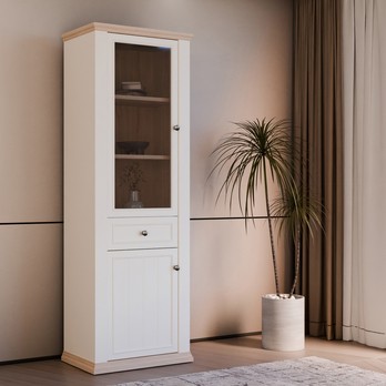 Vitrína PONTYPOOL bílá/dub riva, šířka 70 cm, levá/pravá 1