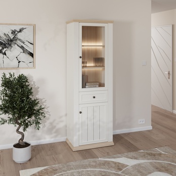 Vitrína PONTYPOOL bílá/dub riva, šířka 70 cm, levá/pravá 9