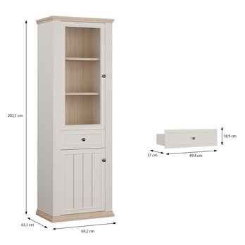 Vitrína PONTYPOOL bílá/dub riva, šířka 70 cm, levá/pravá 12