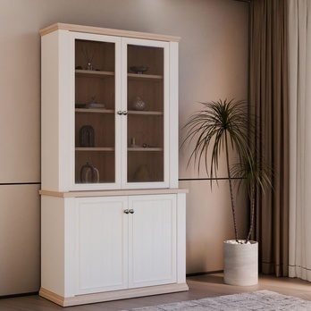 Vitrína PONTYPOOL bílá/dub riva, šířka 110 cm 1