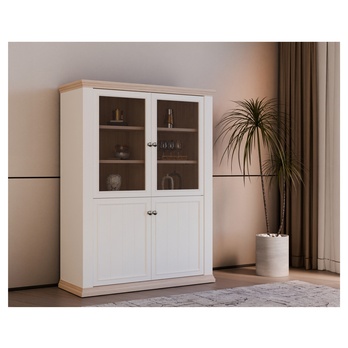 Vitrína PONTYPOOL bílá/dub riva, šířka 120 cm 1