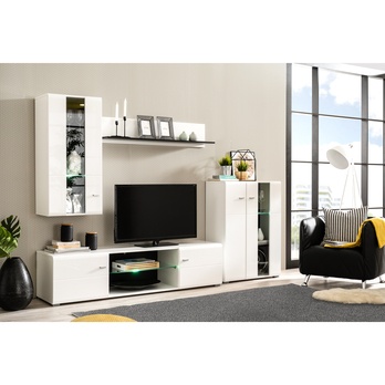 Obývací stěna PRATO bílá vysoký lesk/černá 1