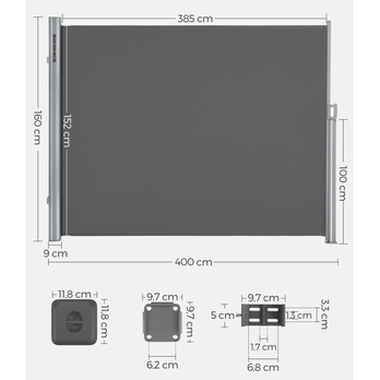 Boční markýza PRIVACY šedá, 160x400 cm 5