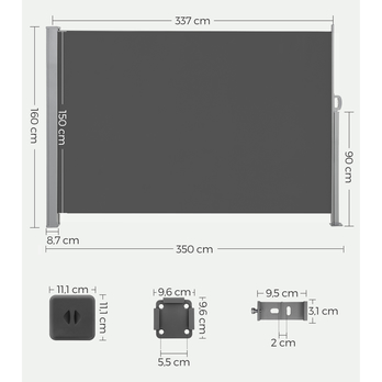 Boční markýza PRIVACY šedá, 160x350 cm 5