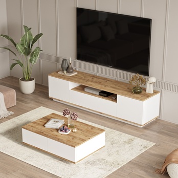 TV stolek + konferenční stolek PRIVE 4 borovice atlantic/bílá 1