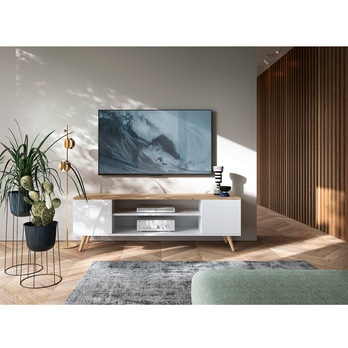 TV stolek PRUE bílá/dub craft zlatý 1