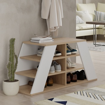 Policový botník PYRAMID dub/bílá 1