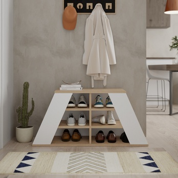 Policový botník PYRAMID dub/bílá 2