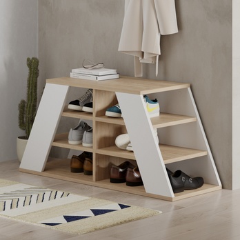 Policový botník PYRAMID dub/bílá 3