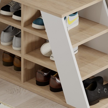 Policový botník PYRAMID dub/bílá 4