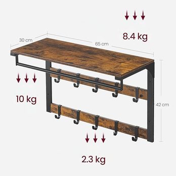 Nástěnný věšák RACK hnědá/černá 6