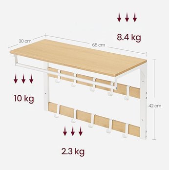 Nástěnný věšák RACK přírodní/bílá 4