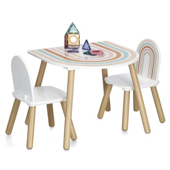 Dětský set stolu a židlí RAINBOW bílá/přírodní 1
