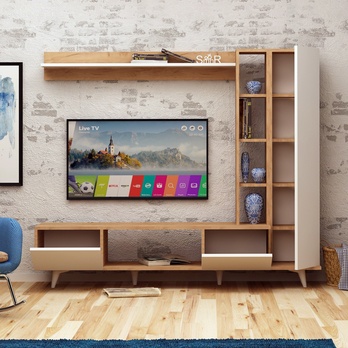 Obývací stěna RAMBUTY dub/bílá 2