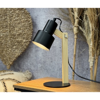 Stolní lampa RHETT světlé dřevo/černý kov 1